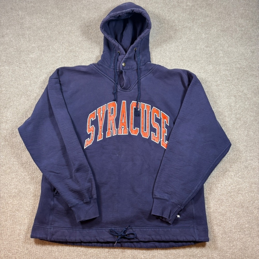 VTG 90s Russell Navy Snap Pro Cotton Hoodie Men's Size XL Syracuse University